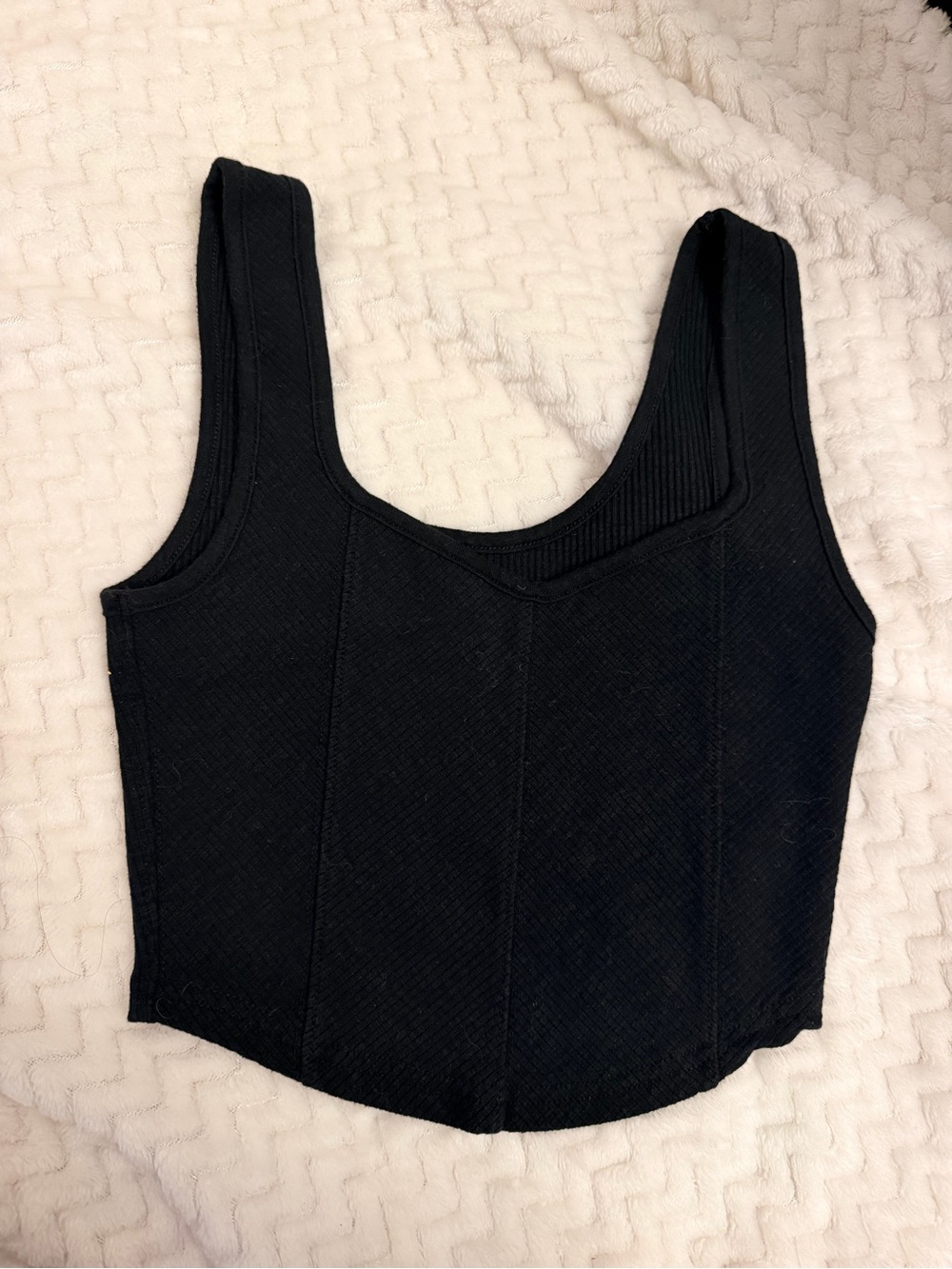 aerie Black Ribbed Scoop Crop Tank